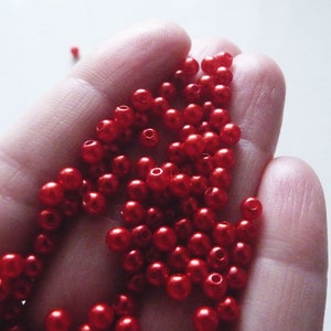 50/100x Red 4mm Acrylic Round Pearl Beads, Plastic Spacer Beads, Beading Supplies B093 image 2