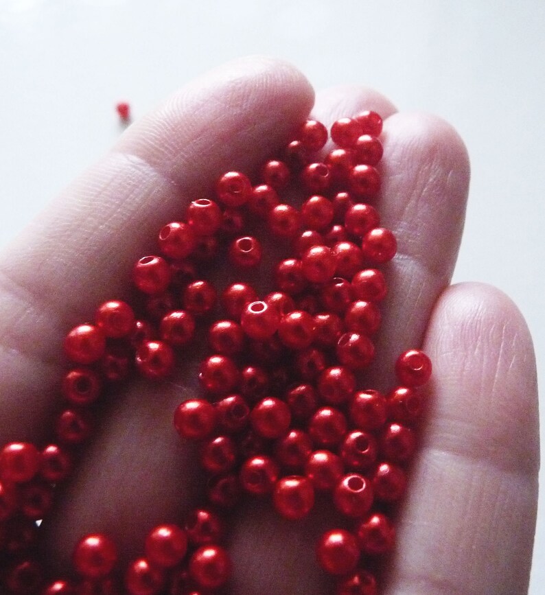 50/100x Red 4mm Acrylic Round Pearl Beads, Plastic Spacer Beads, Beading Supplies B093 image 2