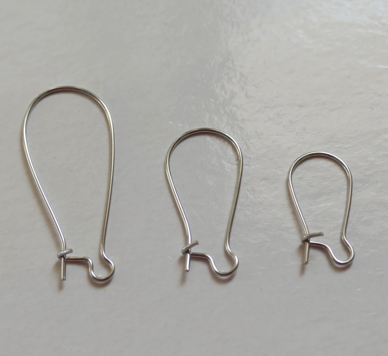 10 ganci per orecchini a forma di rene in acciaio inossidabile con fermagli, fili per orecchini di 3 dimensioni in tonalità argento non sbiadito, componenti per orecchini F284 immagine 2