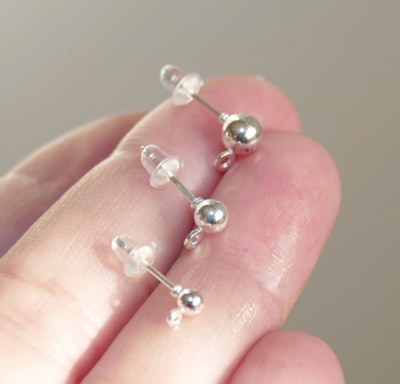 10x Silver Ball Earring 3mm/4mm/5mm Dot Studs with Closed Loop and Rubber Backs F034