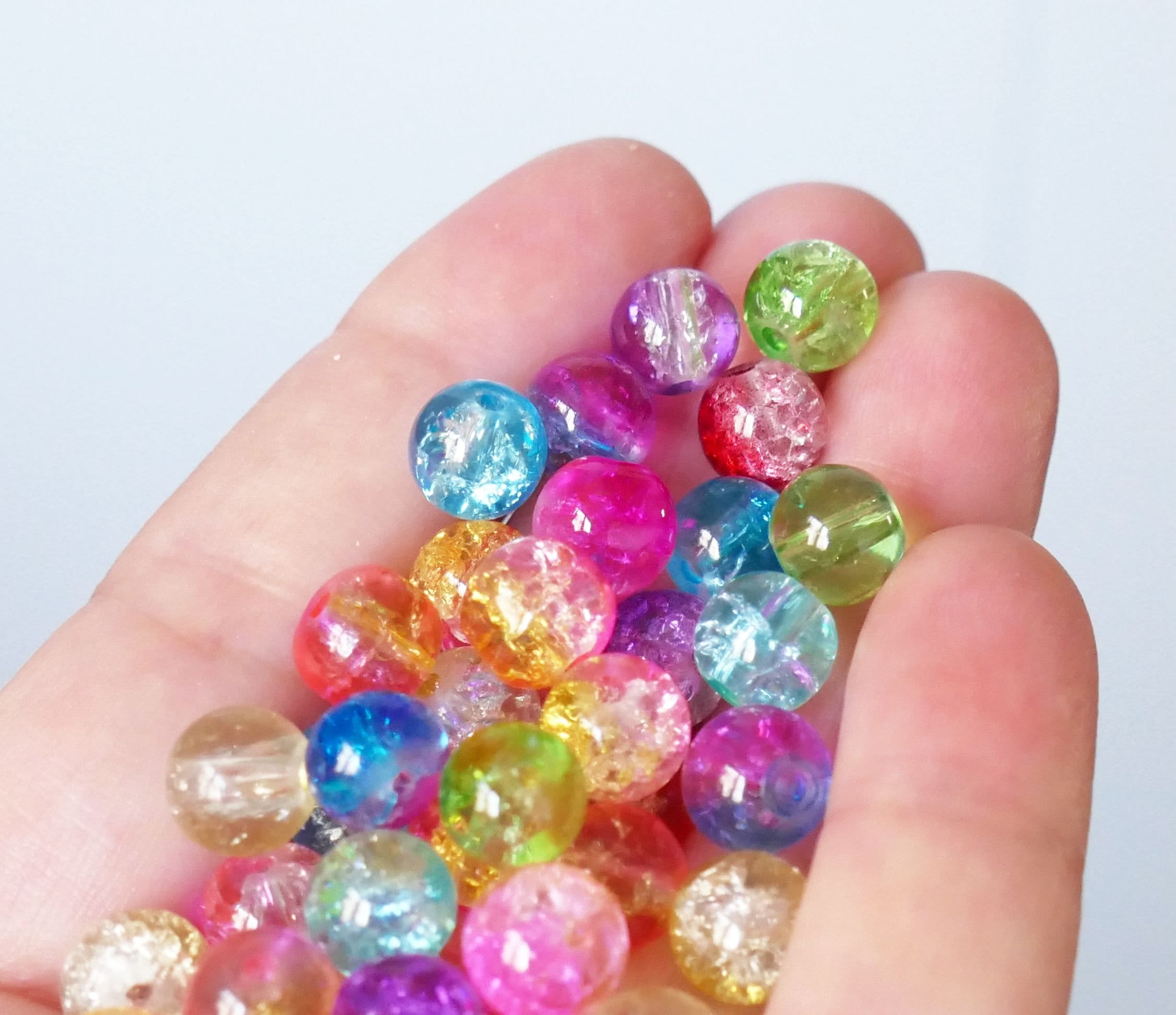 ミックスカラークラックルラウンドアクリル8mmビーズ、ルース