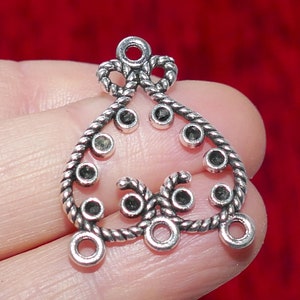 2x Heart Charm 3 Hole Earring/Pendant  Connectors, Antique Silver Tone D179