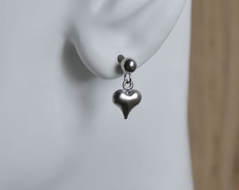Small Heart Charm Earrings, Hypoallergenic Stainless Steel Puffy Heart Charm Stud Earrings C613