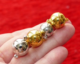 1x Round Ball Magnetic 12mm/14mm Clasp, Gold/Dull Silver Closure for Jewelry H105