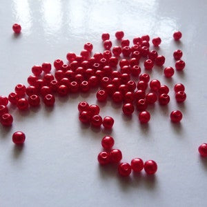 50/100x Red 4mm Acrylic Round Pearl Beads, Plastic Spacer Beads, Beading Supplies B093 image 1