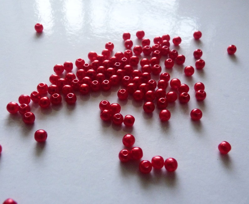 50/100x Red 4mm Acrylic Round Pearl Beads, Plastic Spacer Beads, Beading Supplies B093 image 1