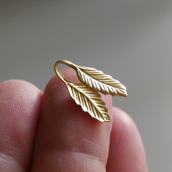 20x Brass Leaf Glue on Pendant Bails, Snap on Bail Connector D389
