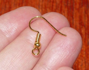 30x Gold tone Earring Wire Hooks, Steel French Hooks, Free Shipping Fish Hook, Ball and Coil Ear Wire B122