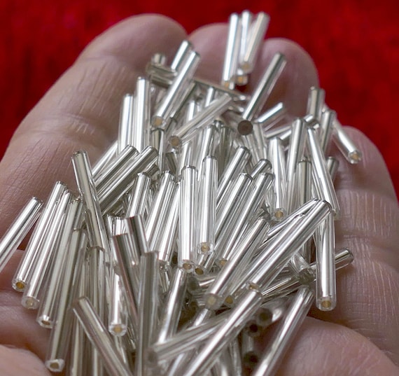 Toho Bugle Tube Beads Size #1 / 2x3mm Silver Line Crystal 8 Grams