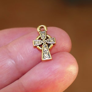 5/10x Gold Cross Charms, Antique Gold Tone Religious Double Sided Small Pendants F196