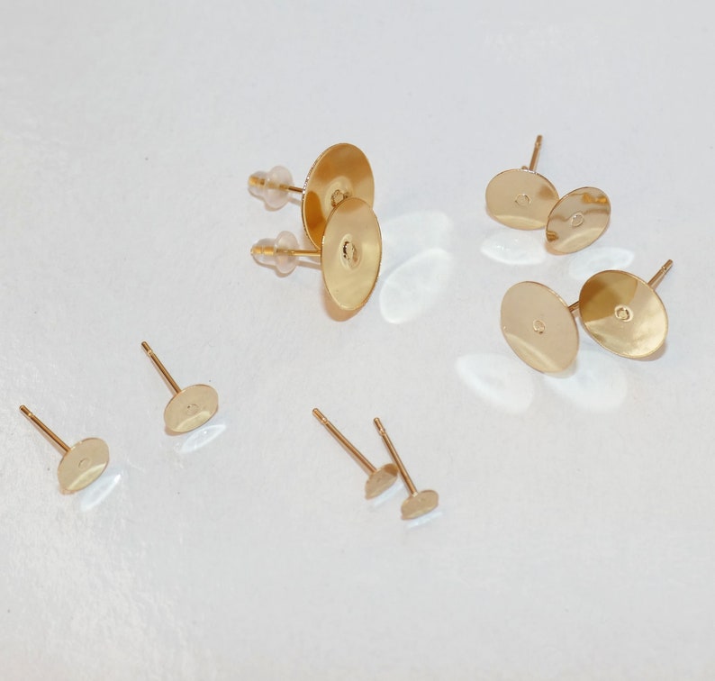 10x Hypoallergenic Gold Plated Stainless Steel Earring Studs 3mm/4mm/5mm/6mm/8mm/10mm/12mm/14mm Blank Flat Back Pad Cabochon Settings F123 image 2