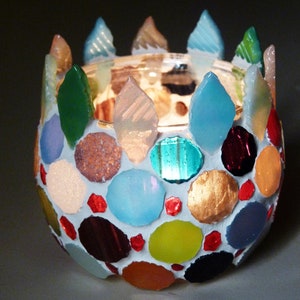 Colorful Glass Mosaic Circles Tealight/Votive Candle Holder U040