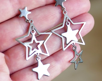 Asymmetric Star Stainless Steel Dangle Earrings, Free Shipping H069