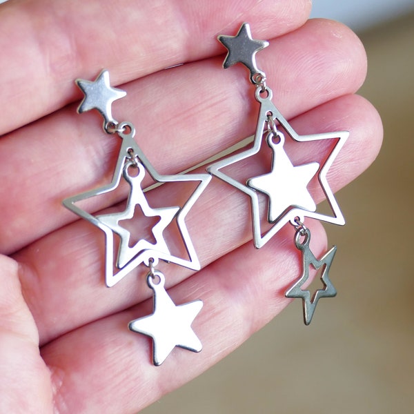 Asymmetric Star Stainless Steel Dangle Earrings, Free Shipping H069