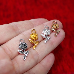 8x Rose Charms für Armband/Halskette/Ohrringe, Silber/Gold/Bronze Blumen Charms C755