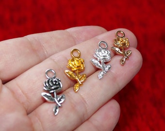 8x Rose Charms for Bracelet/Necklace/Earrings, Silver/Gold/Bronze Flower Charms C755