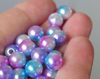 20/50x Rainbow 8mm Mermaid Faux Pearl Beads, Pearl Imitation round Beads, Multi Color Acrylic Beads B346