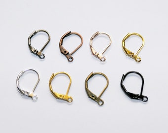10 ganci per orecchini francesi a leva sul retro con anello aperto 9 colori, argento/oro/oro rosa/ottone/bronzo/nero/rame