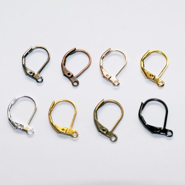 10x Lever Back French Earring Hooks with Open Loop 9 Colors, Silver/Gold/Rose Gold/Brass/Bronze/Black/Copper