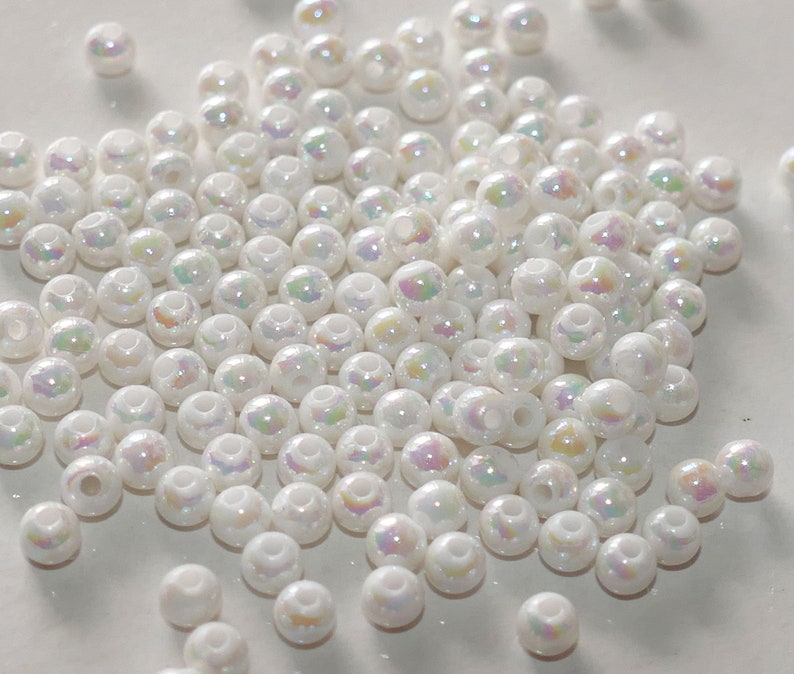 100 perles acryliques AB blanches, 4 mm, fausses perles, perles rondes, fournitures pour perles D141 image 3