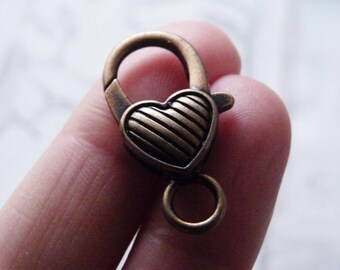 3x Big Heart Copper Lobster Clasp, Large Lobster Claw Clasp G262
