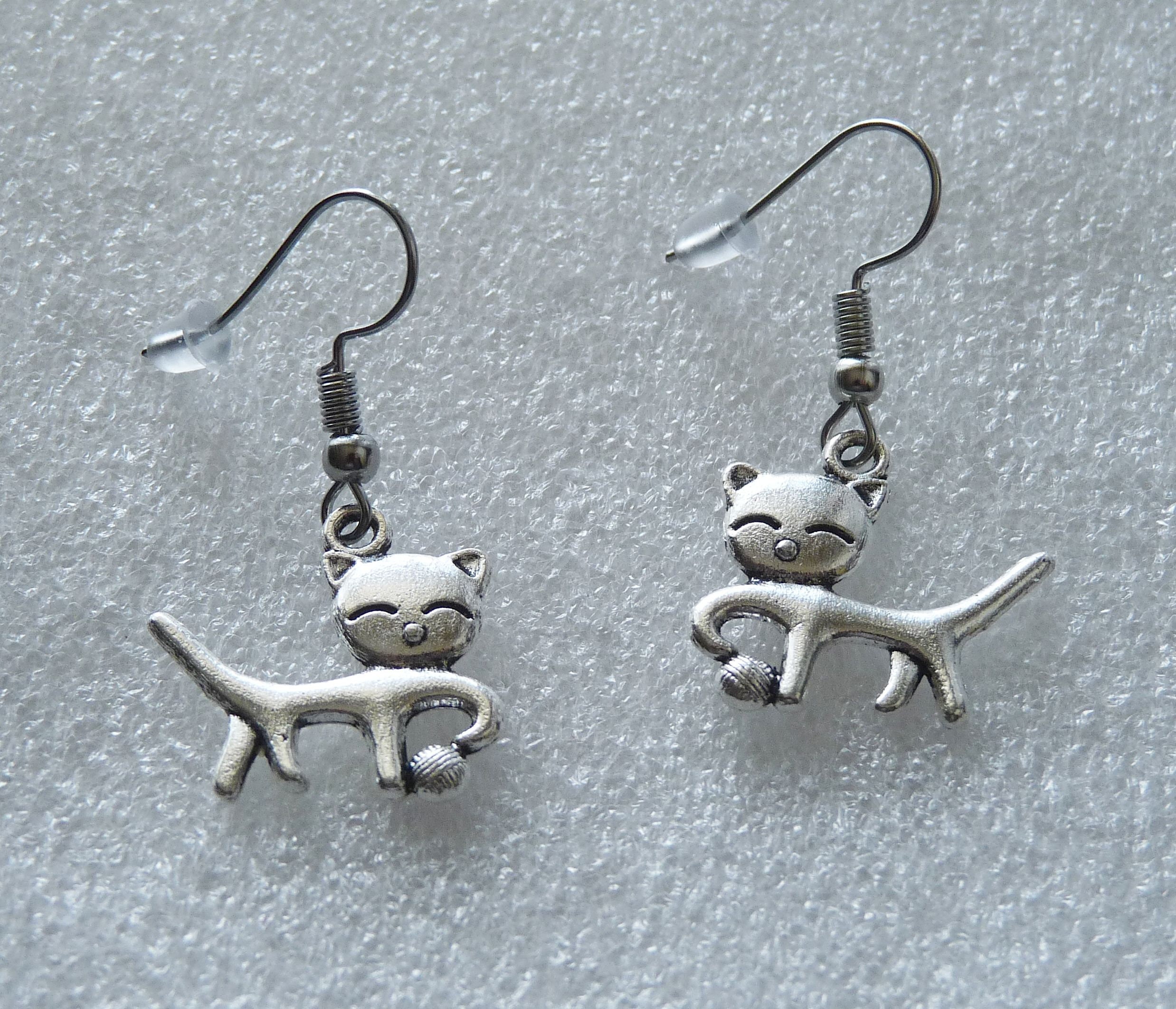 Cat Earrings Kitten Charm Earrings Hypoallergenic Fish Hook | Etsy
