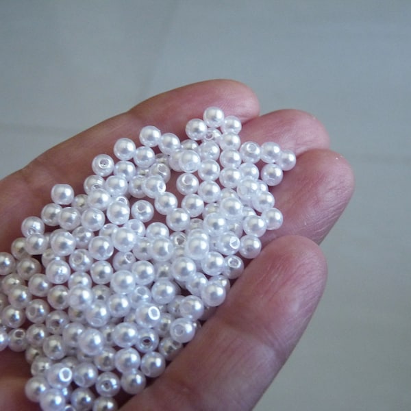 200x perles blanches rondes de 4 mm, perles intercalaires en acrylique, livraison gratuite, fournitures de perles B033