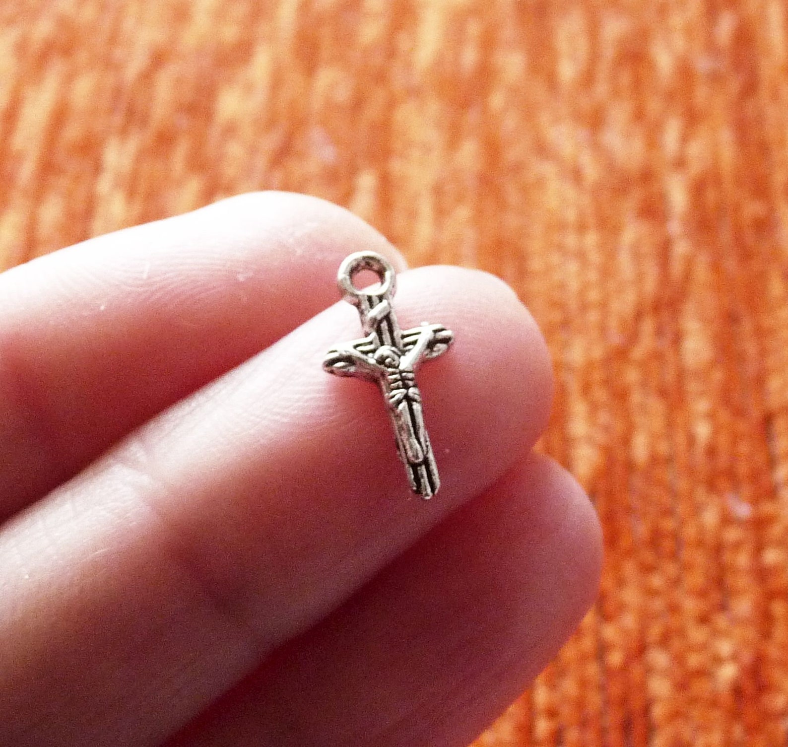 10x Cross Charm, Small Jesus on Cross Crucifix Charms for Bracelet, Antique Silver Tone Metal ...