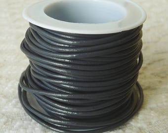 1 yard Gray Genuine Leather 2mm Round Cord