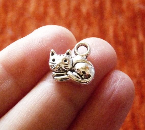10pc Cat Charms Silver Animal Charms Keychain Charm Cat 
