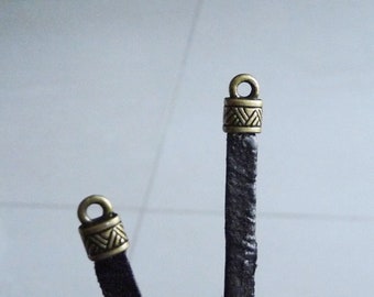 10x Bronze 4 mm Flachkleber in Kordelenden, Perlenstopper, Flachleder Endkappen