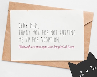 Funny mother’s day card - Funny birthday card for Mom - UP FOR ADOPTION - Gift for mom - Mother’s day gift idea - Daughter to mother