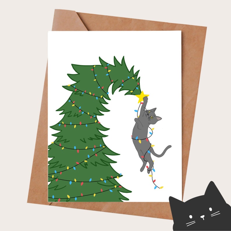 Funny Christmas Card for cat lover Christmas cat Christmas card for friend Cat mom present Shiny & Bright