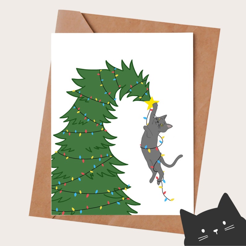 Funny Christmas Card for cat lover Christmas cat Christmas card for friend Cat mom present No text, only image