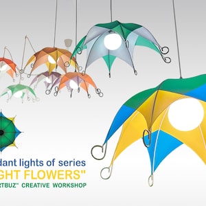 Flower lamp. Pendant light hardwired or with US / EU plug. Lampshade fits UL / Ce certified cord set. Multiple color options, Ukrainian flag