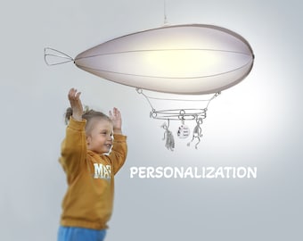 Zeppelin lamp shade, pendant light or decor. Hardwired or US/EU plug in. Fits Ul/Ce certified light socket. Personalized gift.