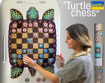 Turtle magnetic chess set for fridge, personalized gift, sea turtle magnet chess board for refrigerator.