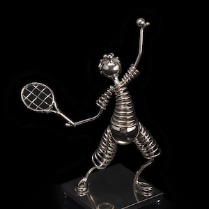 Tennis player figurine, steel sport figurine home decor athlete metal figure sport figurine sportsman figurine tennis award gift for tennis