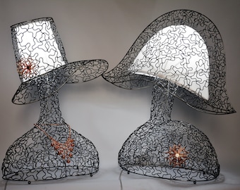 Sculptural Table Lamp: Metal Napoleon Hat Lamp Shade, Contemporary Lighting