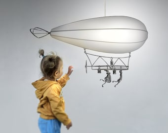 Small Zeppelin lamp shade, pendant light or decor. Hardwired or US/EU plug in. Fits Ul/Ce certified light socket. Boy Girl optional.