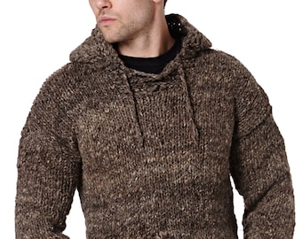 Unisex Handmade Artisan Woollen Hooded Jumper, Chunky Knitwear, Stay Warm this Winter, Scandi, Moroccan, Wool, Aran, Knitted, Hygge