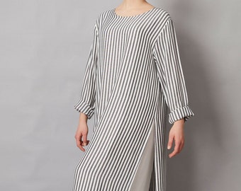 NEW SEASON SALE Moroccan Egyptian Cotton Thick Stripe Maxi Kaftan Dress with Handwoven Tassels, Beach Dress, Bohemian Beach Cover Ups