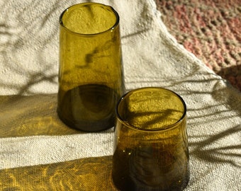 Gobelet/verre highball ambré marocain recyclé, durable, fait main, verre de récupération, verre soufflé à la main, décoration d'intérieur