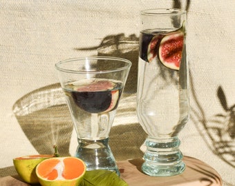 Recycled Moroccan Clear Wine/Drinking Glass, Hollow Base, Sustainable, Reclaimed Glass, Handblown Glass