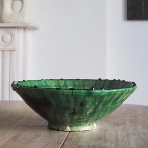 Moroccan Vintage Tamegroute Green Glazed Large Fruit Bowl, Handmade Ceramic Serving Bowl, Fruit Bowl, Handcrafted Home Decor