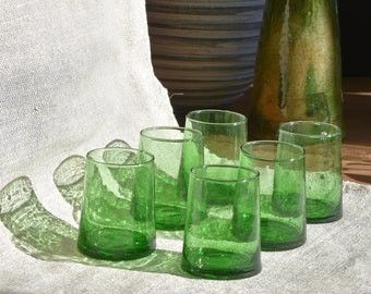 Recycled Moroccan Green Tumbler/Highball Glass, Sustainable, handmade, Handblown Glass, Recycled Beer Bottle, Home Decor