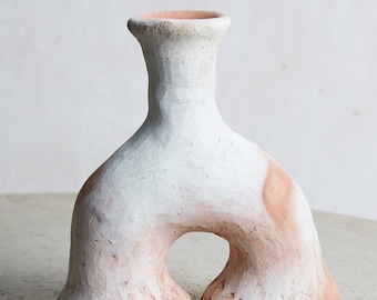 Céramique brute de Tamegroute marocaine non émaillée, sculpture abstraite en chandeliers de pied d'éléphant écru, poterie en céramique faite main, savoir-faire artisanal,