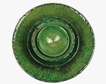Moroccan Vintage Tamegroute Green Glazed Nesting Bowls Set of 3, Set of 4,  S, M, L, XL Handmade Ceramic Serving Bowl, Home Decor