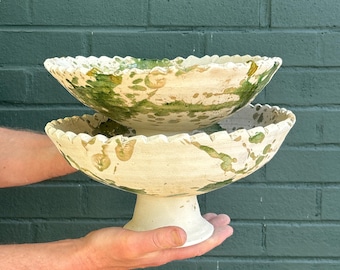 SECONDS SALE Moroccan Vintage Tamegroute Splatter Pedestal Bowls, Handmade Ceramic Glazed Pottery, Home Decor, Nesting Bowls