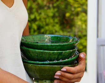MID-SEASON SALE Moroccan Vintage Tamegroute Green Glazed Dining Bowl Set, Handmade Ceramic Bowl, Serving Bowl, Ceramic Dining Bowl